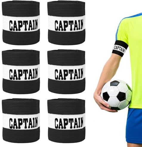 Captains Armband Football, Kids Captain Armband Football, 6-Pack Black Nylon Soccer Armbands for Youth Teams, School Sports and Training Sessions（32x8 cm）