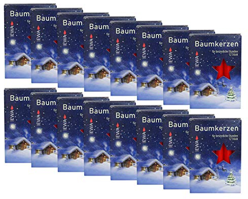 16er Pack Baumkerzen rot ca. 15 x 125 mm (16 x 12 Stück) Weihnachtskerzen, Christbaumkerzen, Pyramidenkerzen
