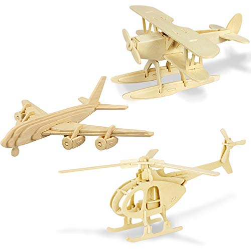 Georgie Porgy 3D Holzpuzzle Flugzeug Modell Flugzeug Kit Bausteine Woodcraft Kinder Puzzle Spielzeug Pack 3 (Wasserflugzeug Hubschrauber Zivilflugzeug)