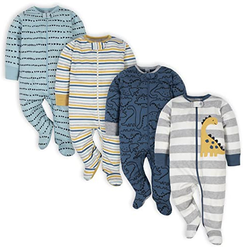 Gerber Baby Boys 4 Pack Sleep 'N Play Footie, Dinosaur Blue, 3-6 Months