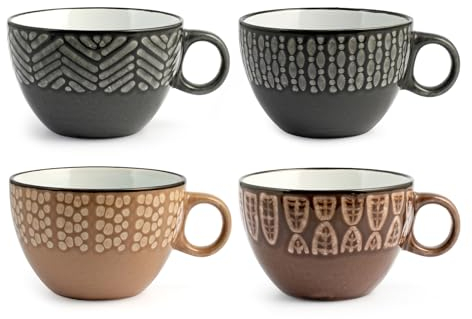 H&H Set 6 Tazze Jumbo Ethnic In Stoneware Assortito Cc460