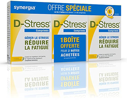 D-STRESS COMPRIMÉS Pack de 3 boites dont 1 Boite offerte | Magnésium de 3ème Génération + Taurine + Arginine + Vitamines B | Gère le Stress du Quotidien et Réduit la Fatigue | Laboratoire SYNERGIA