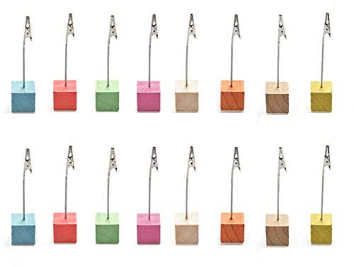 16 Stücke Kartenhalterwürfel, Fotoständer aus Kiefernholz, Klammer-Memo-OrdneZ, für die Präsentation von Visitenkarten und Grußkarten in Büros, Geschäften, Boutiquen, Restaurants und Partys(8 Farben)