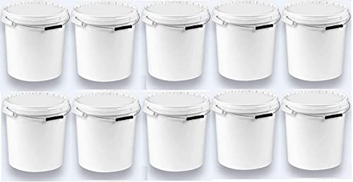 Silplast 10 x 20 Liter Eimer mit Deckel weiß 10 Stück, stapelbarerer Milch-/Vorratseimer, Honigeimer Kunststoffeimer Lebensmittelfreigabe, Lebensmittelechte Behälter, Leereimer für Mehl, Wassereimer