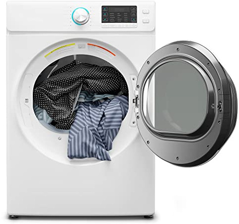 KoolMore 27 Front Load X-Large 8 Cu. Ft. Dryer, Large Capacity Home Unit with Wrinkle Release Steam Function and Smart Sensor Dry Technology, Stainless-Steel Drum [White] [240V] (FLD-8CWH)