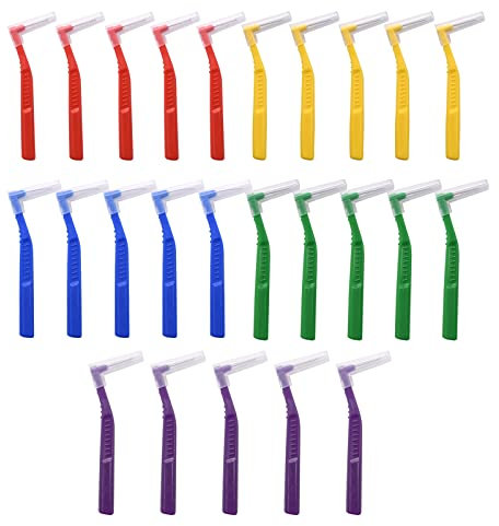 Interdental Brush, 25Pcs Dental Brushes for Between Teeth and Gums, Brush Micro Tight Cleaner, Plaque Removal (Red, Green, Blue, Yellow and Purple)