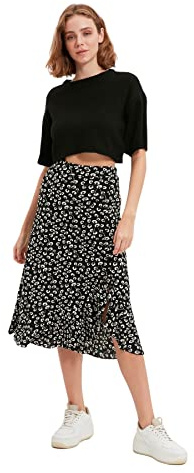 Trendyol Dam midi A-linje stickad kjol, Svart, S