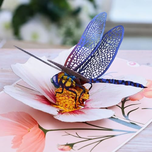 UNIPOP Carte Pop-Up Libellule & Fleur de Cosmos – Anniversaire Femme, Saint-Valentin, Fête des Mères, Design Élégant en Papier