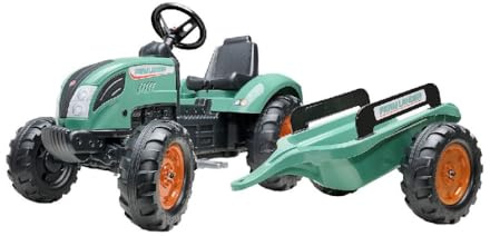 Falk - Tracteur à pédales Farm Lander avec remorque - Dès 3 Ans - 60% de Plastique recyclé - Fabriqué en France - Volant avec klaxon - 1054AB