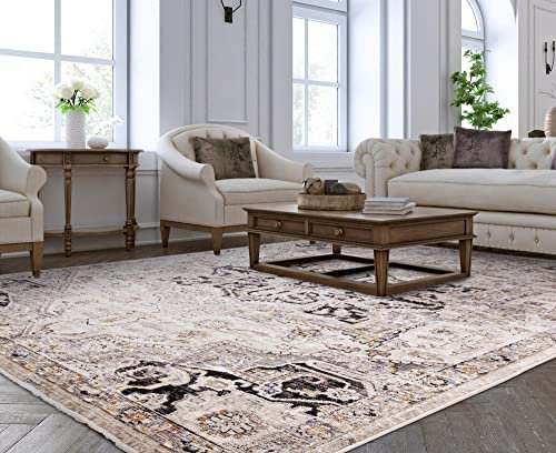Lord of Rugs Traditional Classic Rug Modern Distressed Antique Medallion Floral Oriental Carpet for Living Room Bedroom Quality Rug Grey Silver Large 160x240 cm (5'3x7'10)