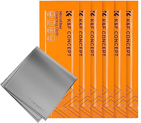 K&F CONCEPT Kit Panno per Pulizia in Sottovuoto/Asciutto/Grigio/Lavabile/Microfibra (6 pezzi), Panno per Occhiali/Fotocamera/Obiettivo/PC Schermi/Smartphone (15 * 16 cm)
