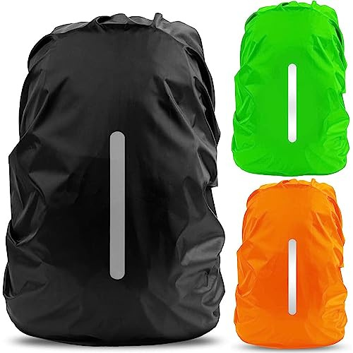 3 pezzi Coprizaino Impermeabile, Outdoor Zaino Parapioggia, Copri per Pioggia Scuola Trolley, Sacca Antipioggia Zaino Trekking, con Strisce Riflettenti, per Escursioni, Principianti, Ciclismo, 16-50L