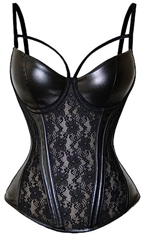 Top De Corsé Bustier para Mujer - Corsé De Mujer Elasticidad Ropa Interior Sexy para Mujer Corsé De Malla De Encaje Transparente Top Lencería Cintura Delgada Bustier Push Up Corset, Negro,