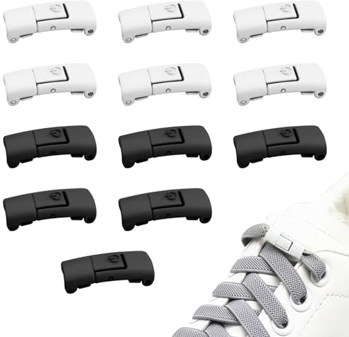 Hengxinchen 12 cierres de cordones con hebillas de metal, cierre rápido para adultos, color blanco/negro, sistema de cierre de zapatos para zapatillas deportivas y zapatos casuales