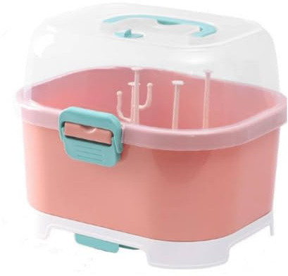 Gsycle Contenedor para Secar Biberones, Escurre Biberones Caja para Cubiertos De Lactancia con Tapa, Caja De Almacenamiento para Biberones con Escurridor para Organizador De Gabinete(Rosa)