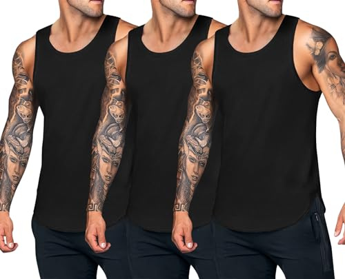 COOFANDY Mäns tanktopp bodybuilding linne ärmlös muskelskjorta fitness stringer armskjortor män sport undertröja, Svart/svart/svart, M