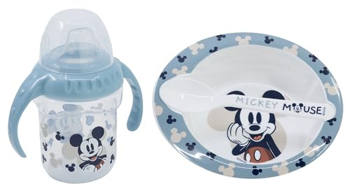 SET 3PCS (VASO ENTRENAMIENTO 250 ML, PLATO Y CUCHARA) MICKEY MOUSE FULL OF SMILES