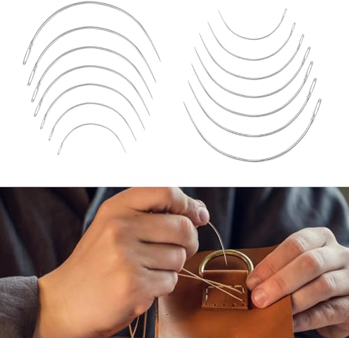 12 Pezzi Aghi Curvo Sottili per Cucire, Aghi Ricurvi, Aghi Smussati, Aghi per Sellatura, Parrucca C Curvi, Aghi Rotondi in Pelle, Aghi in Pelle Cuciti a Mano per Riparare la Pelle (6 Dimensioni)