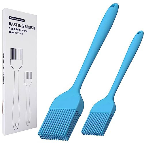 KitsKap Silicone Basting Brush 2 Pcs Pastry Brush for Oil, BBQ, Grill, Sauce Baking Cooking, Dishwasher Safe (Blue)
