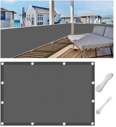 Woace Balkon-Sicht-Schutz Ohne Bohren Wetterfest Balkon-Verkleidung Balkonabdeckung Balkonbespannung Blickdichte UV-Schutz und Windschutz mit Kabelbinder für Balkongeländer Dunkelgrau 85x200cm