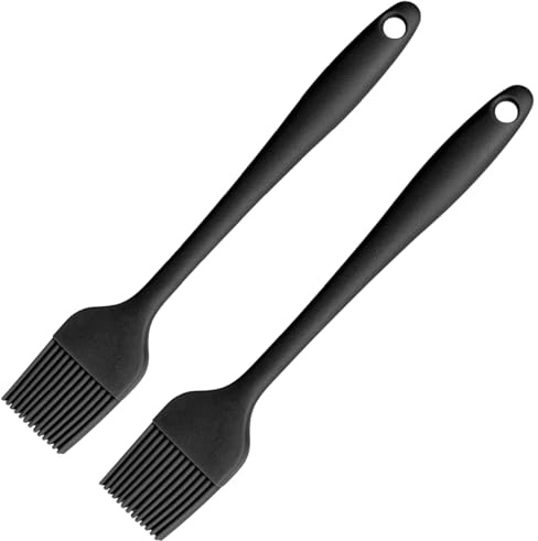 BOUMVID 2 Pezzi Pennello da Cucina, Pennellos Silicone, attrezzi Pennelli Silicone, Pennello Cucina, Resistenti al Calore, per Cucinare, Torte, Barbecue, Cottura al Forno (21cm, Nero）
