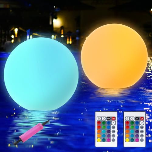XPJBKC Boule Lumineuse Piscine Flottante, 2 Pièces 40 cm Étanche Lumière Flottante Piscine avec Télécommande, 16 RGB Couleurs Gonflables Boule Lumineuse Led Piscine Flottante pour Piscine Jardin