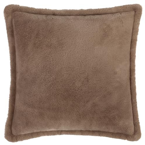 furn. Kallu Faux Fur Cushion Cover – Soft Fluffy Decorative Cushion with Oxford Edge (Mocha - 45x45cm)