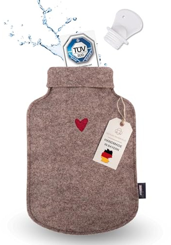 kontor28 - kuschelige Wärmflasche mit Bezug aus super weichem 100% Upcycling Filz, handgefertigt Made in Germany, auslaufsicher, geruchlos und schmerzlindernd für Kinder/Erwachsene (2,0 Liter)