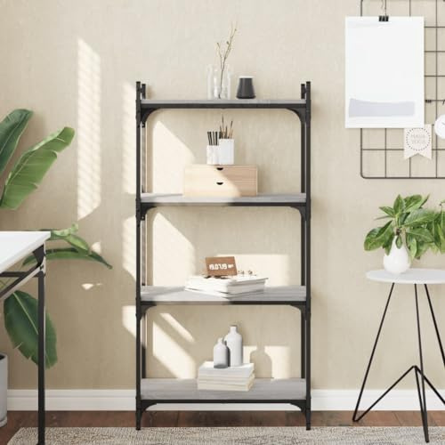 LLEZKBR Étagères, bibliothèques et étagères sur pied - Bibliothèque à 4 niveaux - Gris Sonoma - 60 x 30 x 120 cm - Bois d'ingénierie