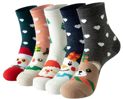 DINGFDENG Calze di Natale Donna - Calzini Natalizi Divertenti con Animali (Gatto, Cane), Cotone Morbido, Taglia Unica 35-41, Idea Regalo di Natale per Donne e Ragazze