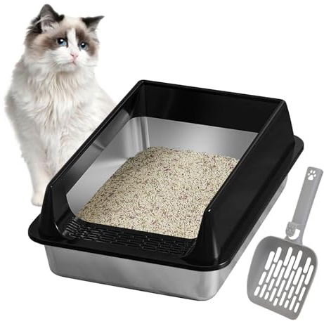 Bandejas De para Gatos | Bandeja De para Gatitos Acero Inoxidable Antisalpicaduras con Recogedor | Suministros para Mascotas Antifugas De para Uso En Apartamento Balcón Terraza para