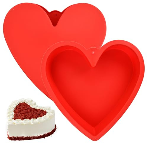 Culinavog 2 Pezzi Stampo Torta Cuore Silicone, 26cm Stampo Torta Silicone, Antiaderente e Rilascio Rapido Tortiera in silicone per Dolci, Stampi in silicones Cuore per Torte, Budini, Gelatina, Mousse