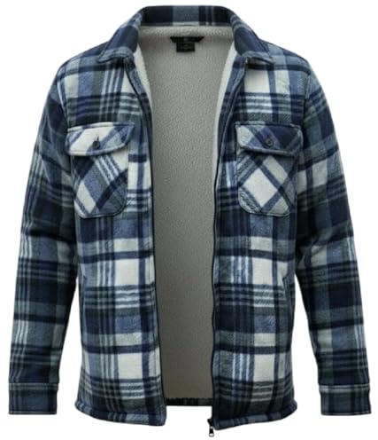 SBZ Mens Padded Shirts Lumberjack Top Casual Coat Hooded & Collared Flannel Check Jacket Thick Quilted Work Wear Warm Thermal Fleece Fur Lined Shirt S-5XL