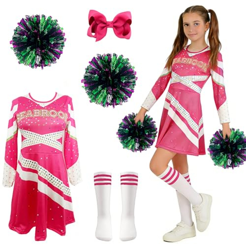 MINGJAY Disfraz Animadora,4 Piezas Disfraz Cheerleader,Traje Animadora,Disfrazs Carnaval de Animadoras,Uniforme Cheerleader,Uniforme de Cheerleaders,para Carnaval,Halloween,Eventos Deportivos