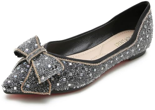Scarpe Ballerine da Donna con Fiocco in Strass Punta Affusolata comode Facili da Indossare Eleganti Antiscivolo Ideali per Matrimoni e Abiti da Cerimonia