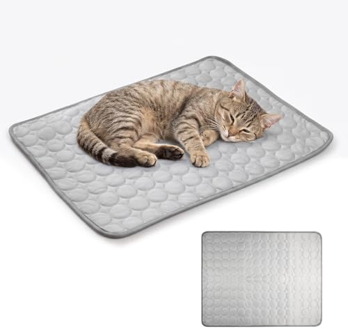 Amexo Cama Perro Verano, 70x55 cm Alfombra Perro Refrescante, Manta Gato Transpirable y Absorbente, Cojin Perro Antideslizante para Interiores y Exteriores (Gris)