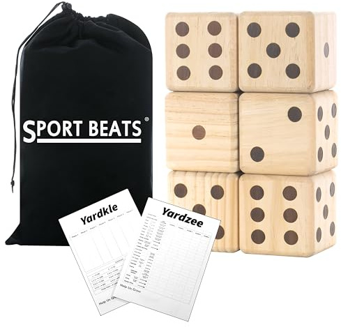 Giant Wooden Yard Dice Set - Outdoor Lawn Games for Adults and Family, 3.5 Inch Solid Pine Wood, Backyard Camping Tailgating Set with Scorecards and Carry Bag