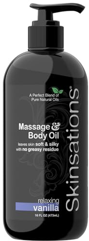 Skinsations – Vanilla Massage Oil for Couples – Relaxing Aromatherapy Body Oil for Massage Therapy – Sweet Almond, Coconut, Jojoba & Grapeseed Blend