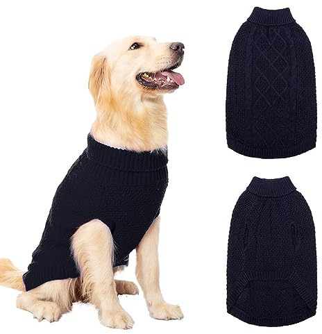 Mihachi Turtleneck Dog Jumper - Dog Sweater Winter Coat Apparel Classic Cable Knit Clothes with Leash Hole for Cold Weather