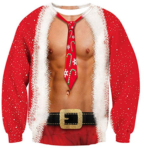 Goodstoworld Mens Funny Christmas Jumpers Pullover Xmas Sweatshirt Novelty 3D Elf Printed T-Shirt Fancy Dress Sweater Red Adults XXL
