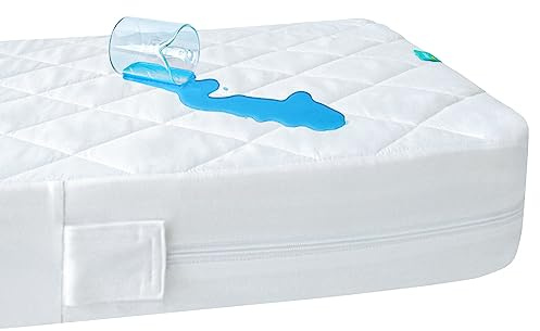 Zippered Crib Mattress Protector - Waterproof Crib Mattress Encasement, Breathable and Absorbent, 6 Sides Fully Encased Cover
