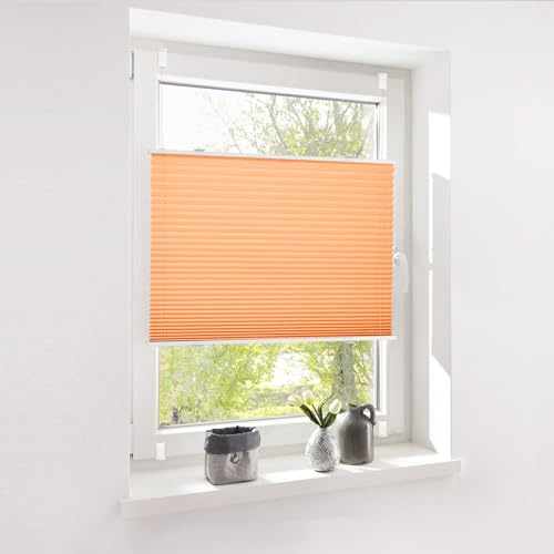 Deswell Plissee ohne Bohren Klemmfix Orange B90 x H130 cm Plisseerollo Sonnenschutz und Sichtschutz Jalousien Easyfix Plissees Lichtdurchlässig Rollo für Fenster & Tür
