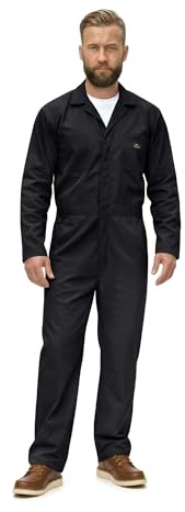 Natural Uniforms Mens Long Sleeve Zip Up Twill Coverall, Stain and Wrinkle Resistant (Black, Large)
