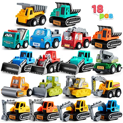 JOYIN 18 Stück Zurückziehen Spielzeugfahrzeug-Set, Mini-Truck-Modellautos, reibungsbetriebenes Fahrzeugset für pädagogisches Rollenspiel für Kleinkinder, Jungen und Mädchen