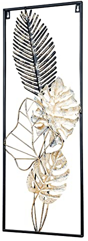 Levandeo Quadro in Metallo - Altezza 74 cm, Decorazione da Parete Oro, Bianco, Nero - Stile Industriale