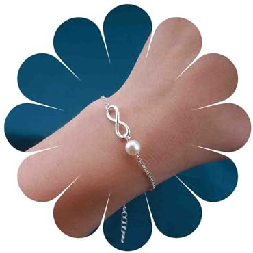 Yienate Unique Tiny Pearl Infinite Amistad Pulseras Cadena Plata Mano Cadena Mano Arnés Dainty Pearl Link Infinite Amistad 8 Slave Pulseras Joyas para Mujeres Niñas