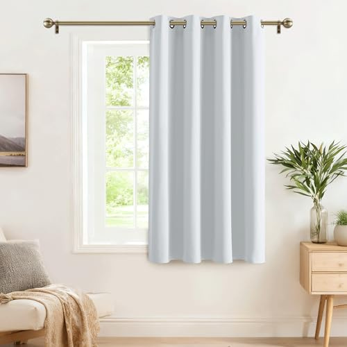 Pony Dance Rideau pour Petite Fenetre - Rideaux Occultant Thermique Lumiere Bloquer Isolation Froid pour Cuisine Chambre Maison, 132 Largeur et 90 cm Hauteur, 1 Pièce, Gris Blanc