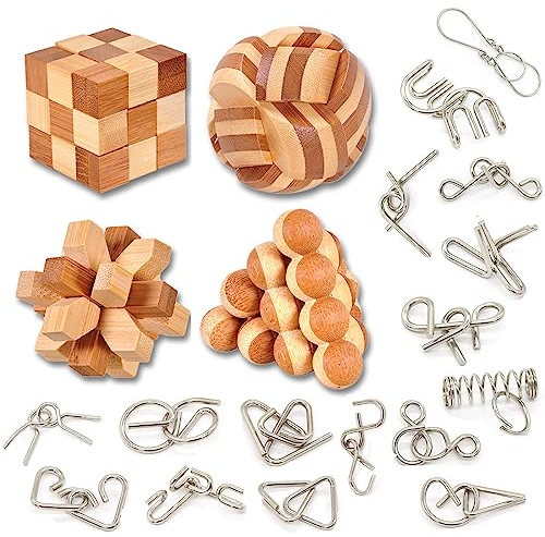 WishesMar 20 Stück Knobelspiele Holz Set Puzzle Metall Puzzle Geduldspiel Holzspielzeug Denkspiele Geschenk für Erwachsene und Kind - Logik Geist Spielzeug Größe 5.0 cm #3
