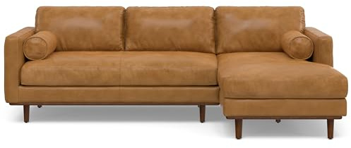 SIMPLIHOME Morrison Right Sectional Sofa in Full-Grain Genuine Leather, Sienna, 102-inches Wide, L-Shaped Leather Couch with Right Chaise for the Living Room and Family Room