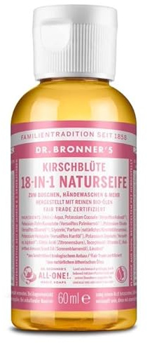 Dr. Bronners | 18-IN-1 Naturseife Cherry Blossom | Organic Flüssigseife | Kirschblüte | Duschgel, Handseife, Shampoo und vieles mehr | Mit Bio Kokos-, Oliven- und Jojobaöl | 60 ml